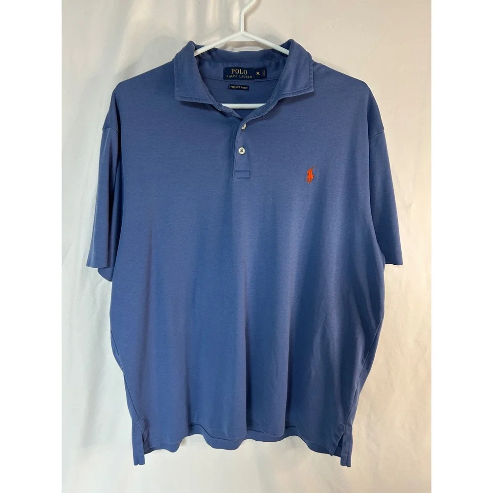 Polo Ralph Lauren Mens XL Blue Pima Cotton Soft Touch Golf Polo Orange Pony